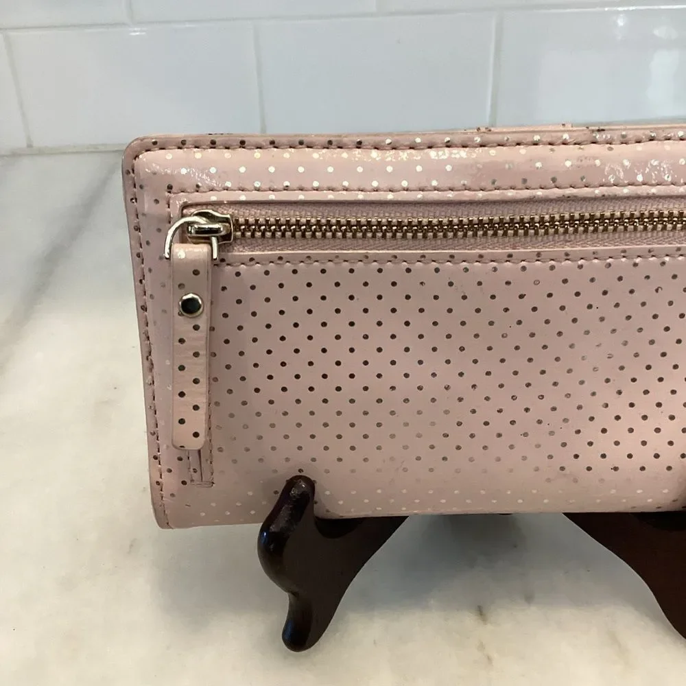 Kate Spade Wallet Pink Leather Polka Dot Patent Sleek Slim Full Sized Wallet